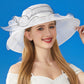Wide Brim Organza Dress Hat with Sheer Ribbon Floral Design for Formal Events and Sun Protection