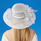 Wide Brim Organza Dress Hat with Sheer Ribbon Floral Design for Formal Events and Sun Protection