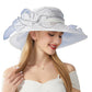 Wide Brim Organza Dress Hat with Sheer Ribbon Floral Design for Formal Events and Sun Protection