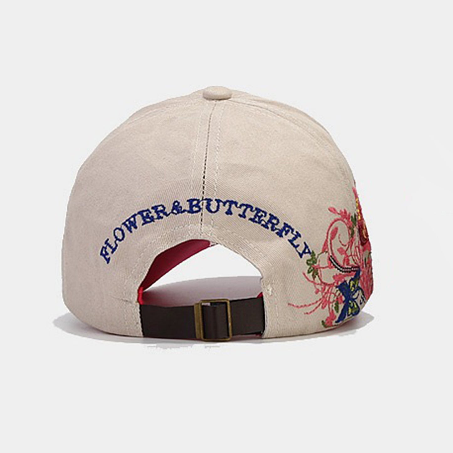 Embroidered Butterfly Baseball Cap with Floral Sequin Accents and Curved Brim for Artistic Casual Style