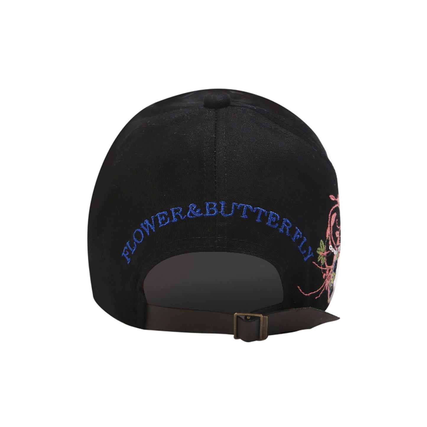 Embroidered Butterfly Baseball Cap with Floral Sequin Accents and Curved Brim for Artistic Casual Style