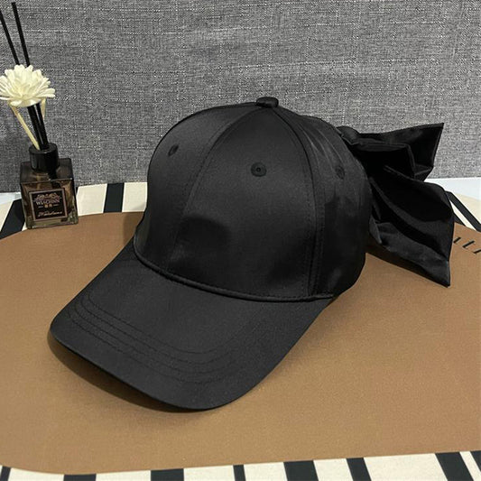 Satin Baseball Cap with Back Bow Accent Adjustable Fit and Curved Brim for Chic Casual Style