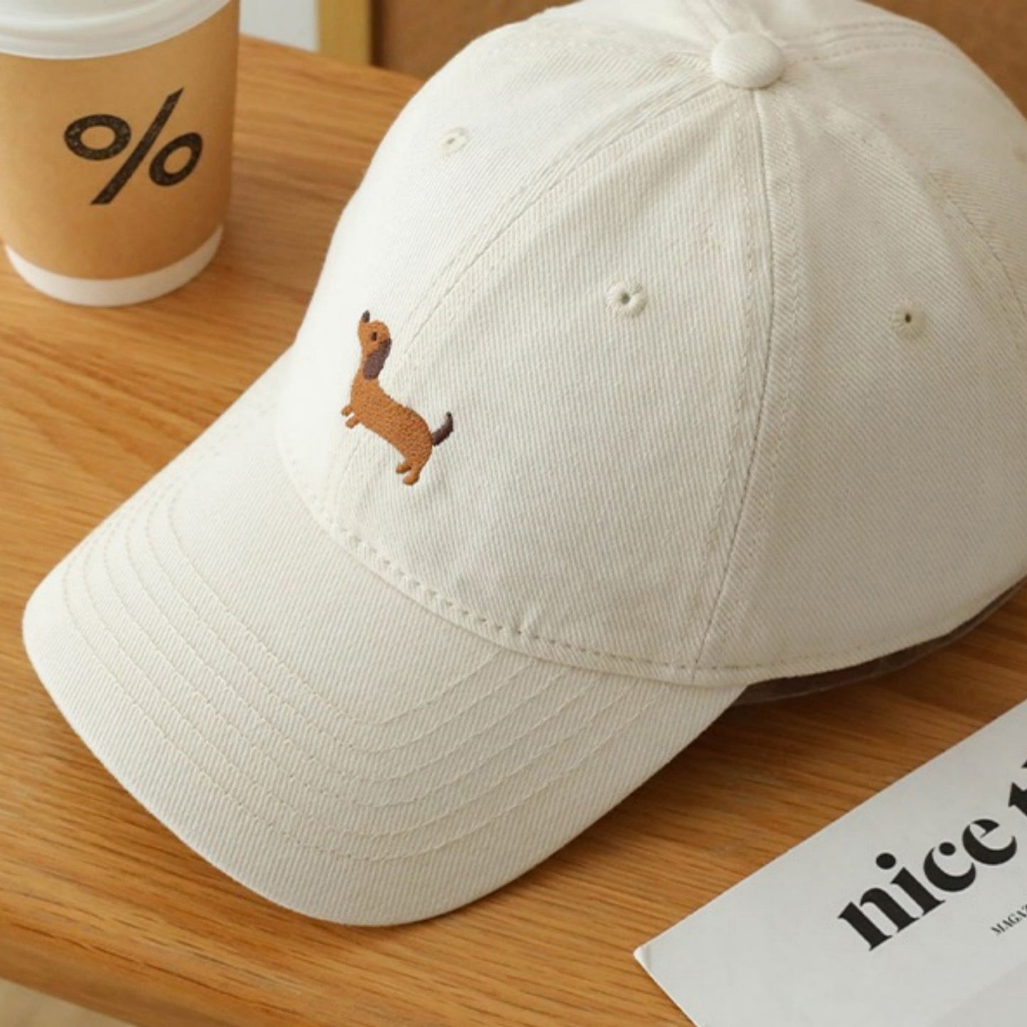 Embroidered Sausage Dog Baseball Cap with Curved Brim and Adjustable Strap