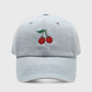 Denim Baseball Cap with Cherry Embroidery