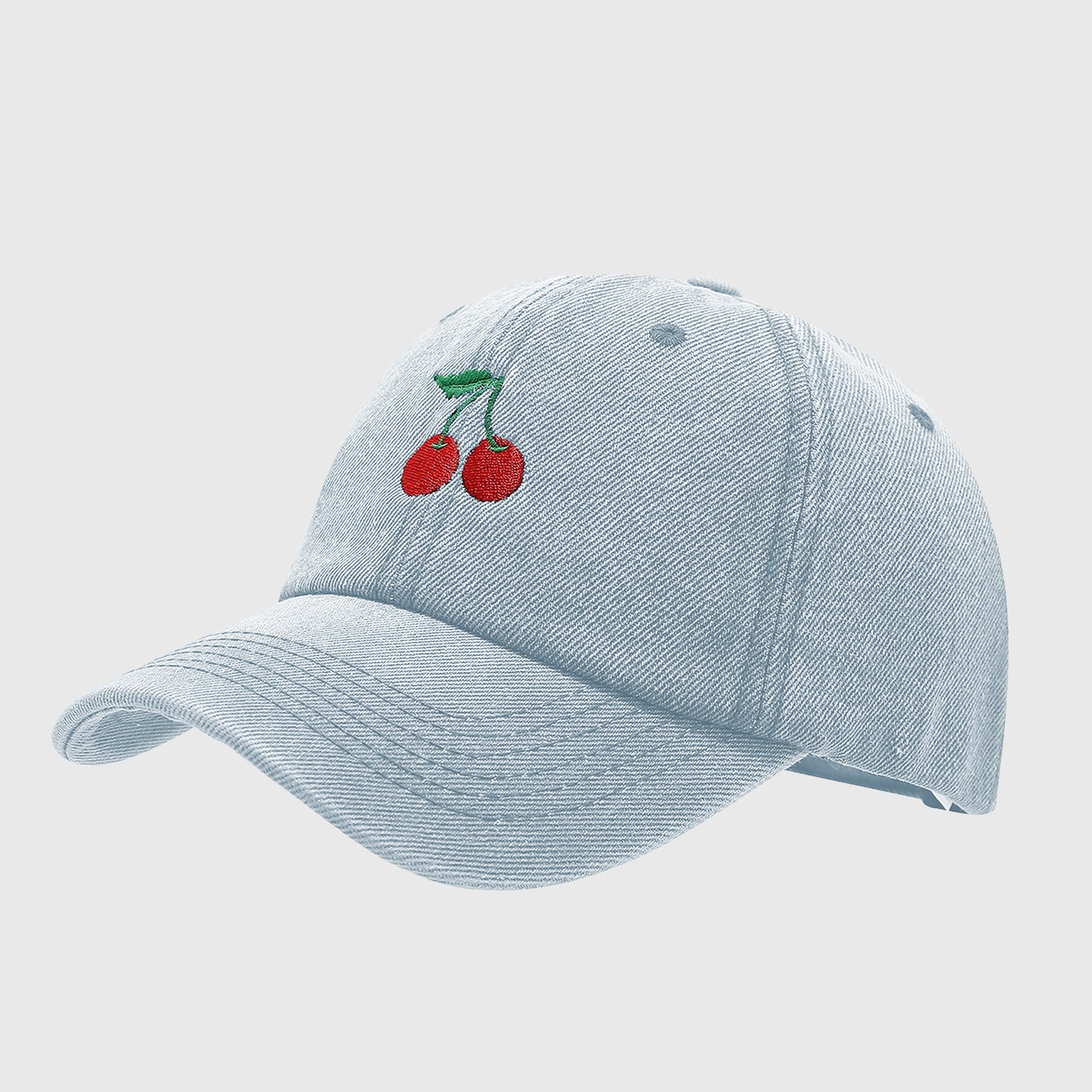 Denim Baseball Cap with Cherry Embroidery