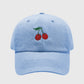 Denim Baseball Cap with Cherry Embroidery