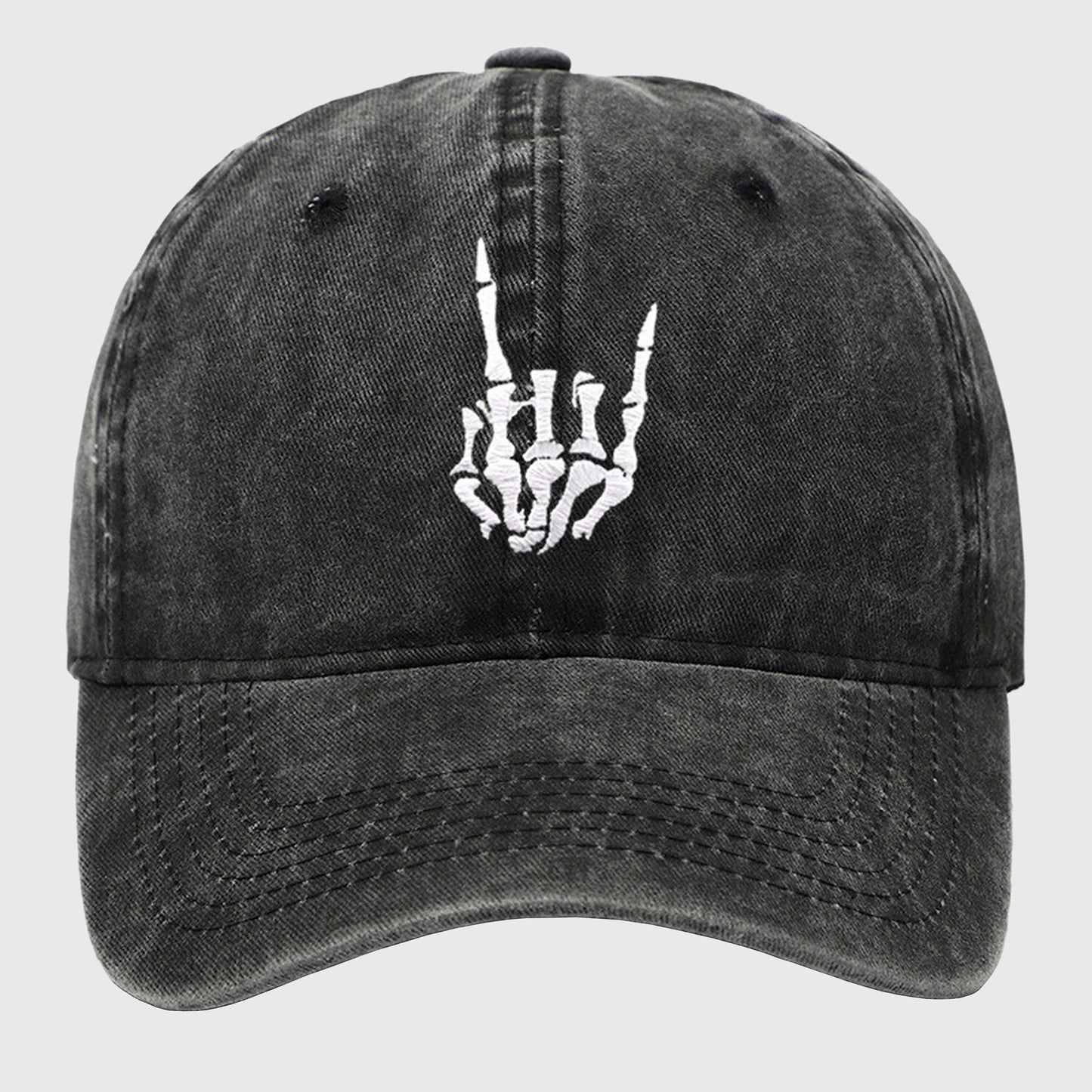 Vintage Washed Skull Hand Embroidered Baseball Cap