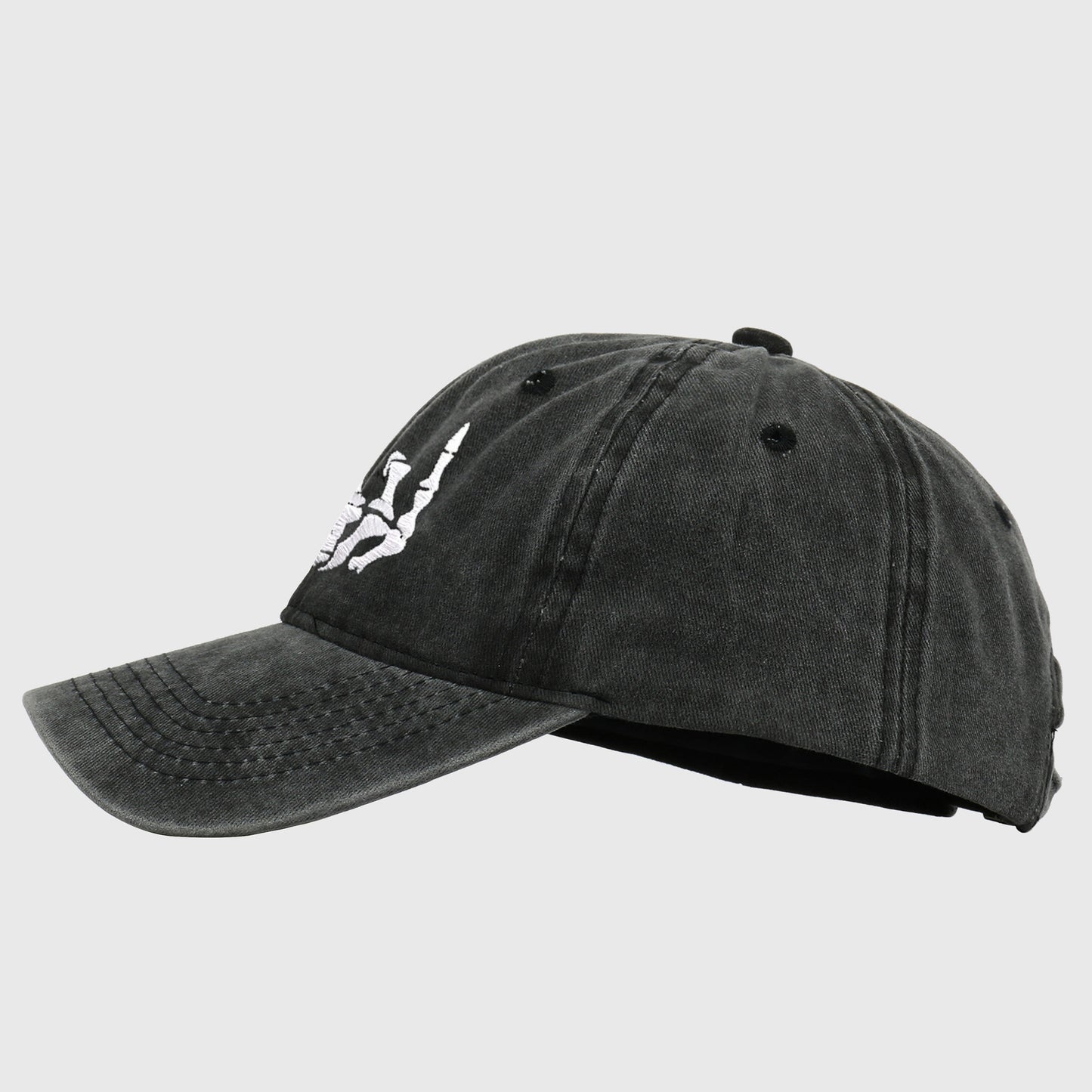 Vintage Washed Skull Hand Embroidered Baseball Cap