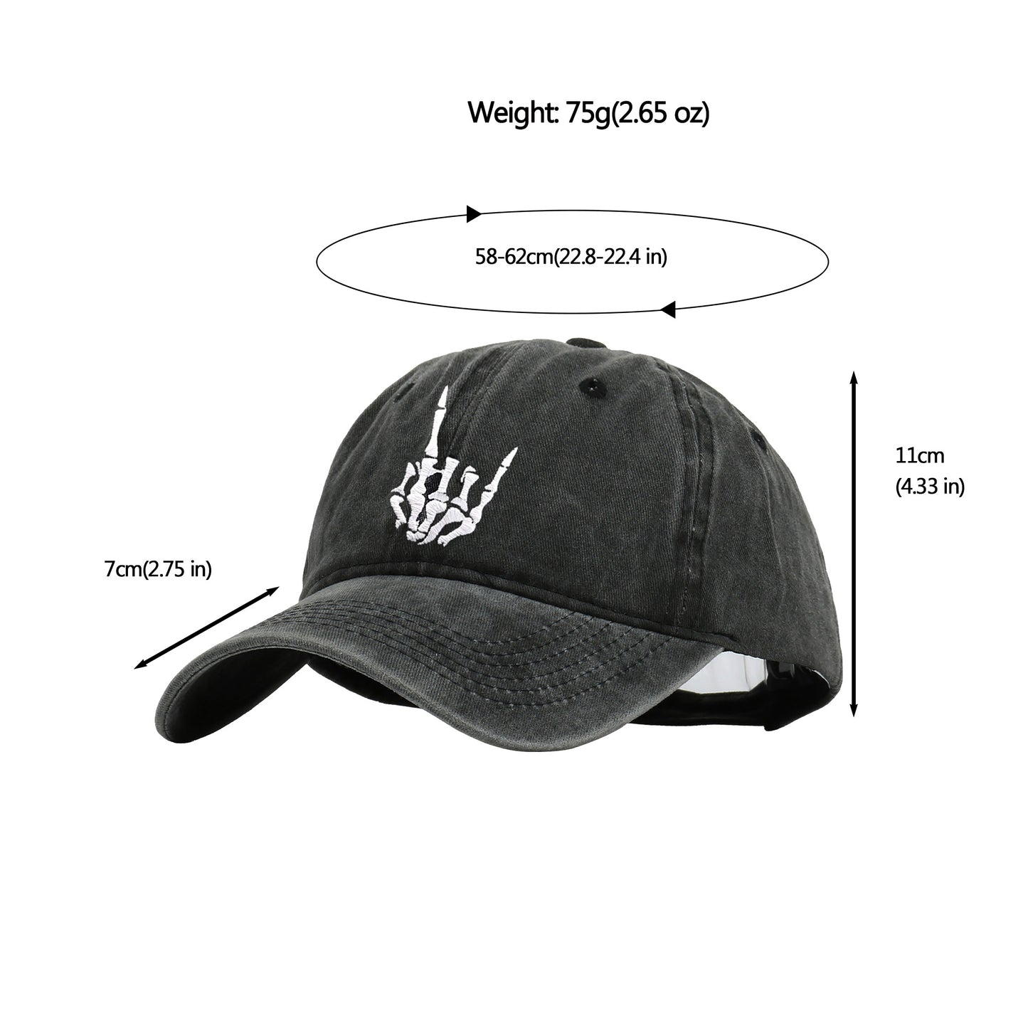 Vintage Washed Skull Hand Embroidered Baseball Cap