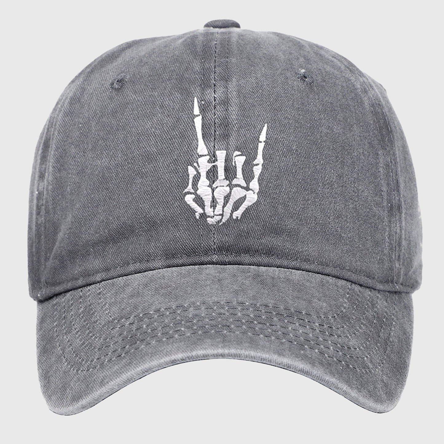 Vintage Washed Skull Hand Embroidered Baseball Cap