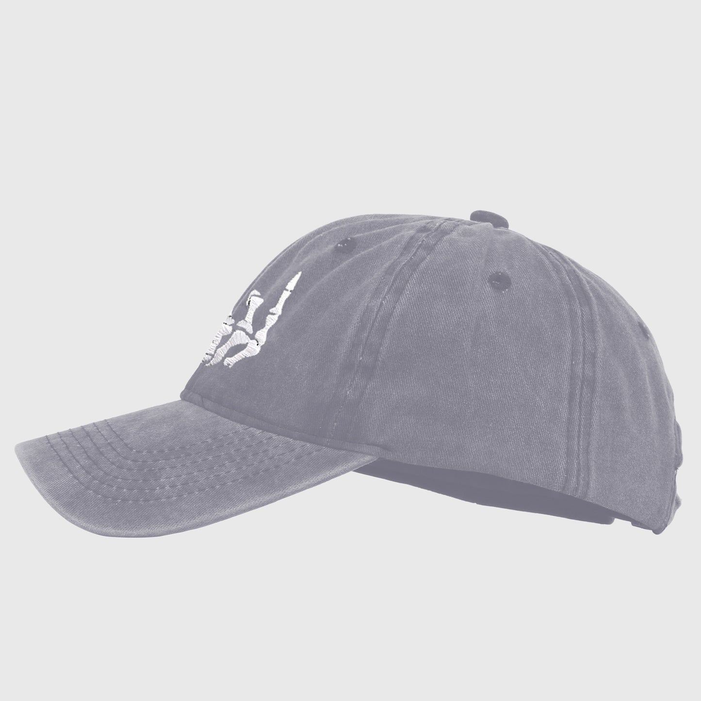 Vintage Washed Skull Hand Embroidered Baseball Cap