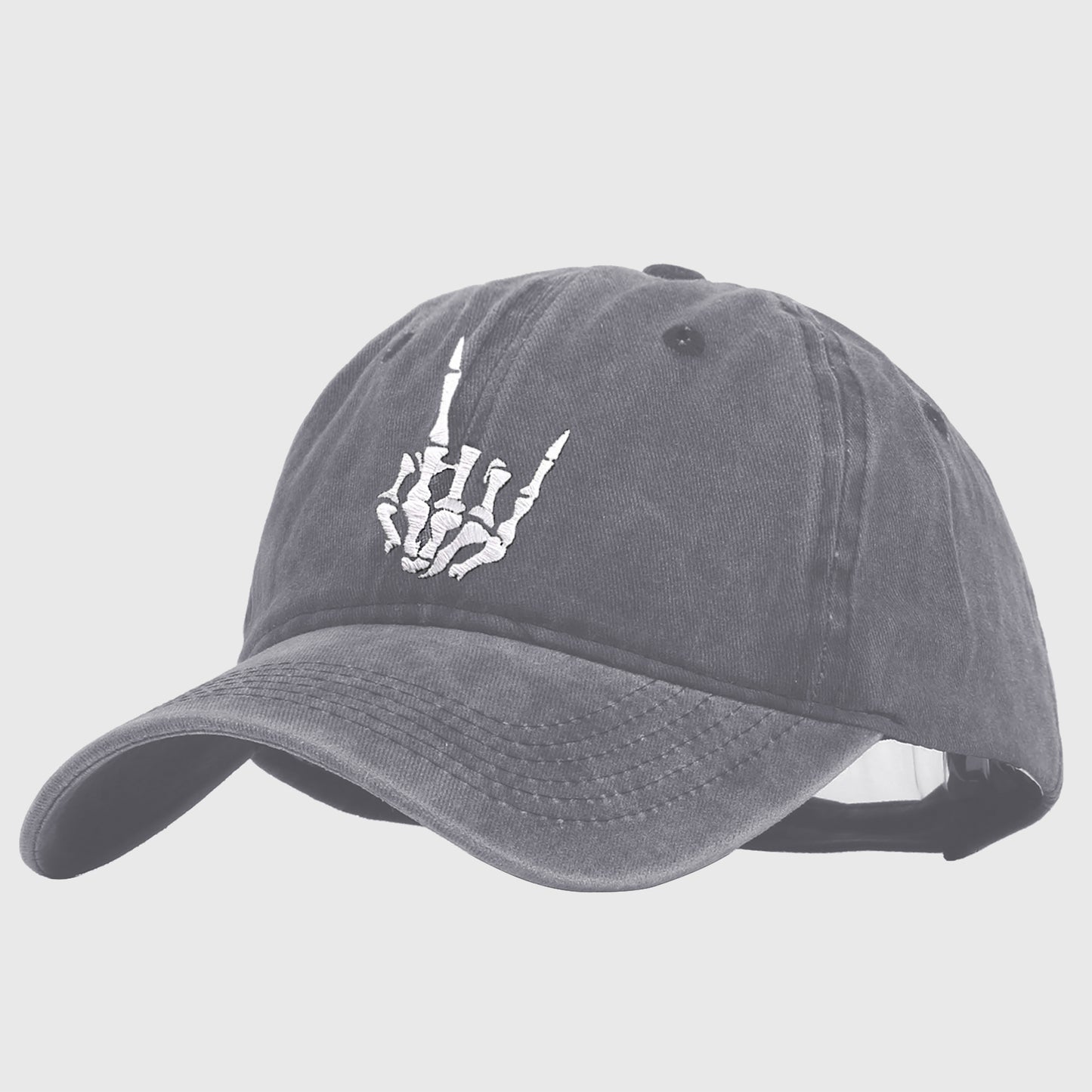 Vintage Washed Skull Hand Embroidered Baseball Cap