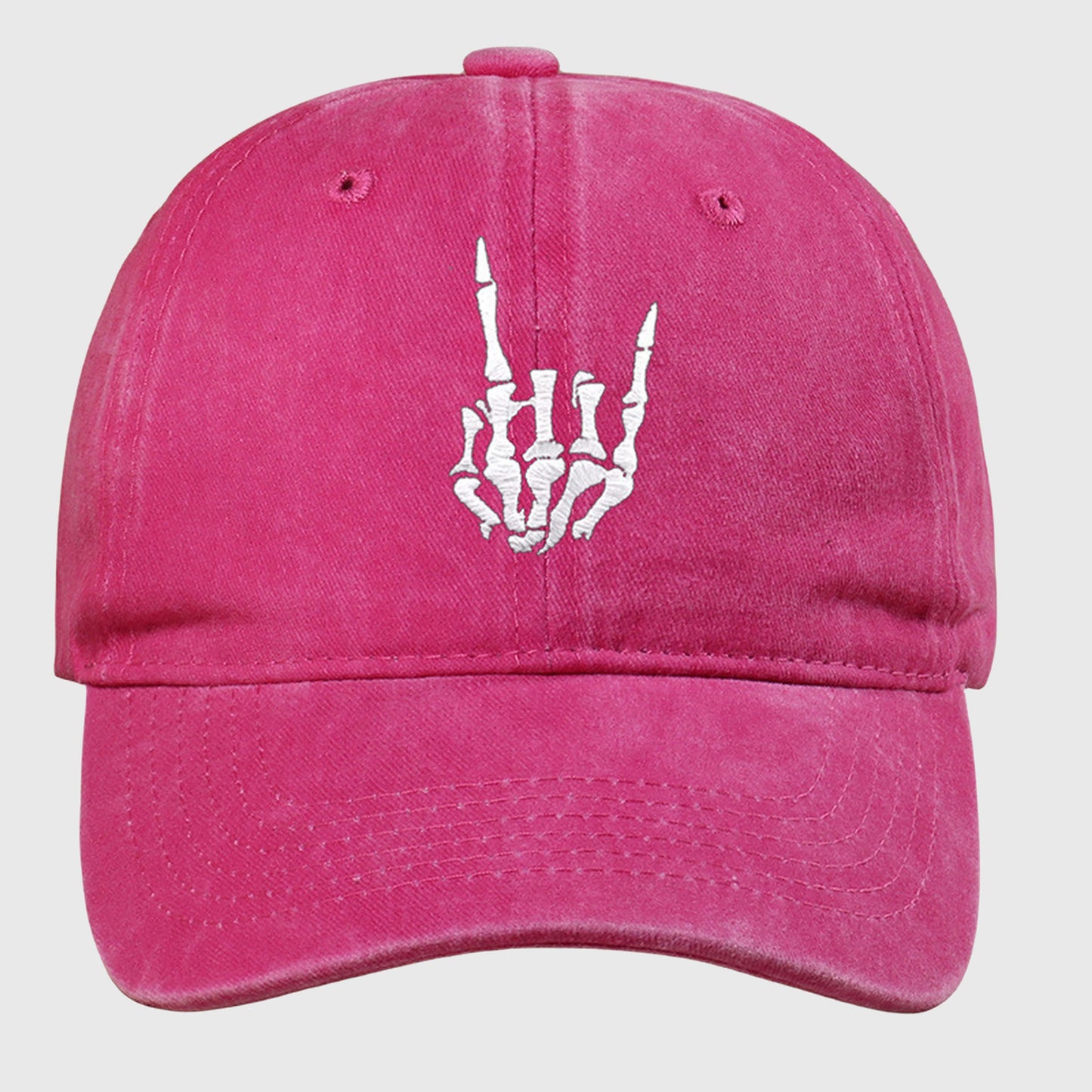 Vintage Washed Skull Hand Embroidered Baseball Cap