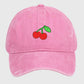 Vintage Washed Denim Baseball Cap with Cherry Embroidery