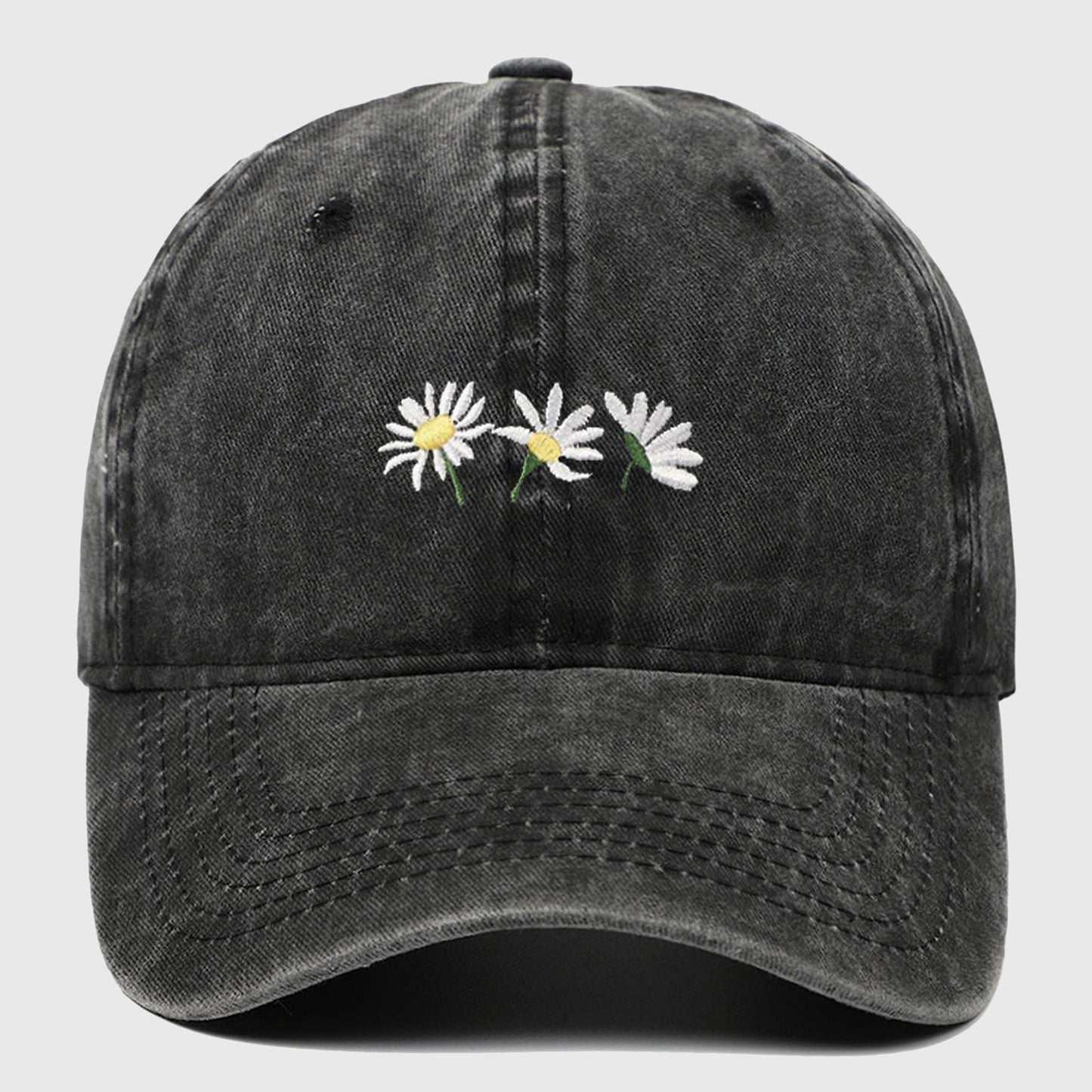 Vintage - Washed Baseball Cap with Daisy Embroidery