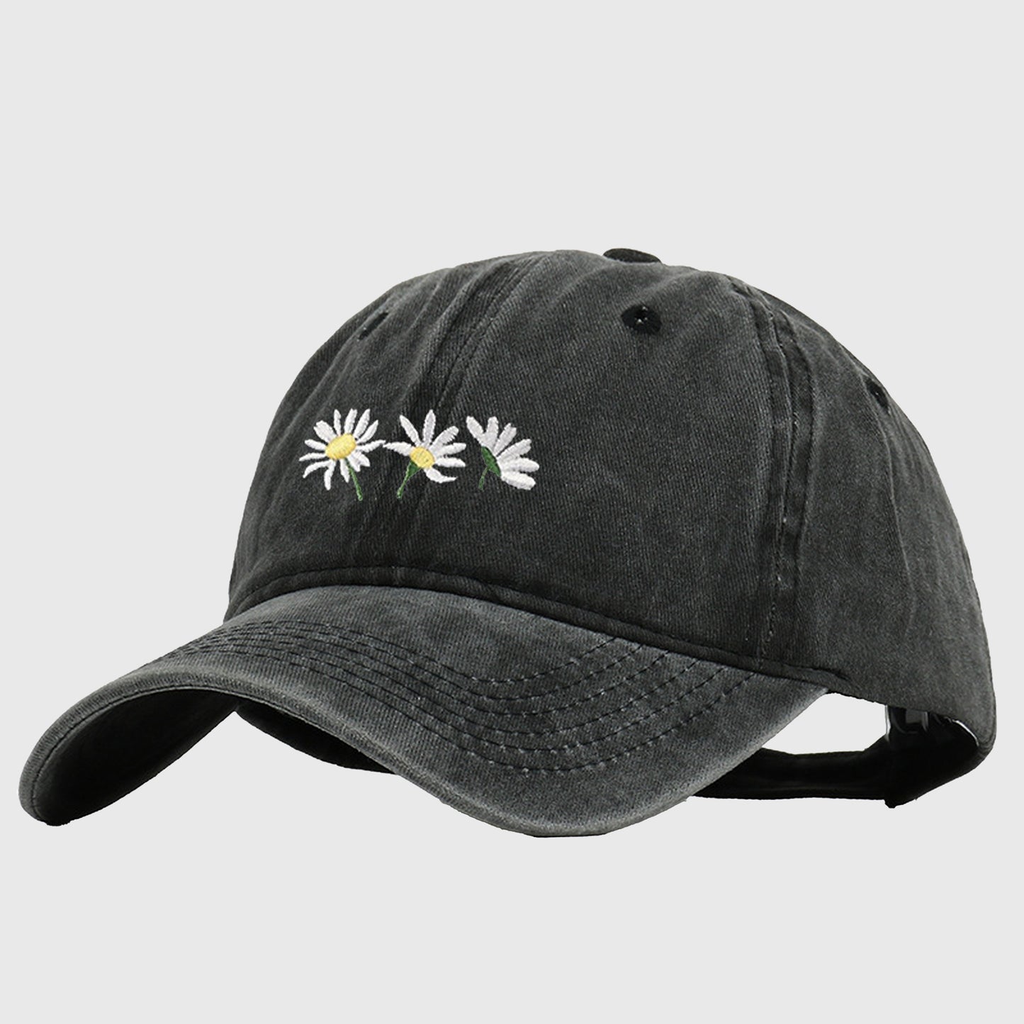 Vintage - Washed Baseball Cap with Daisy Embroidery