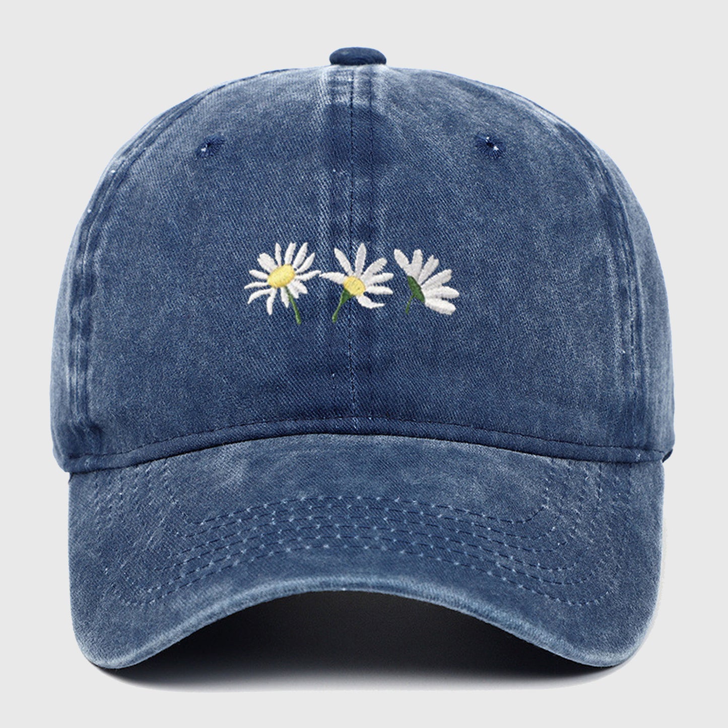 Vintage - Washed Baseball Cap with Daisy Embroidery