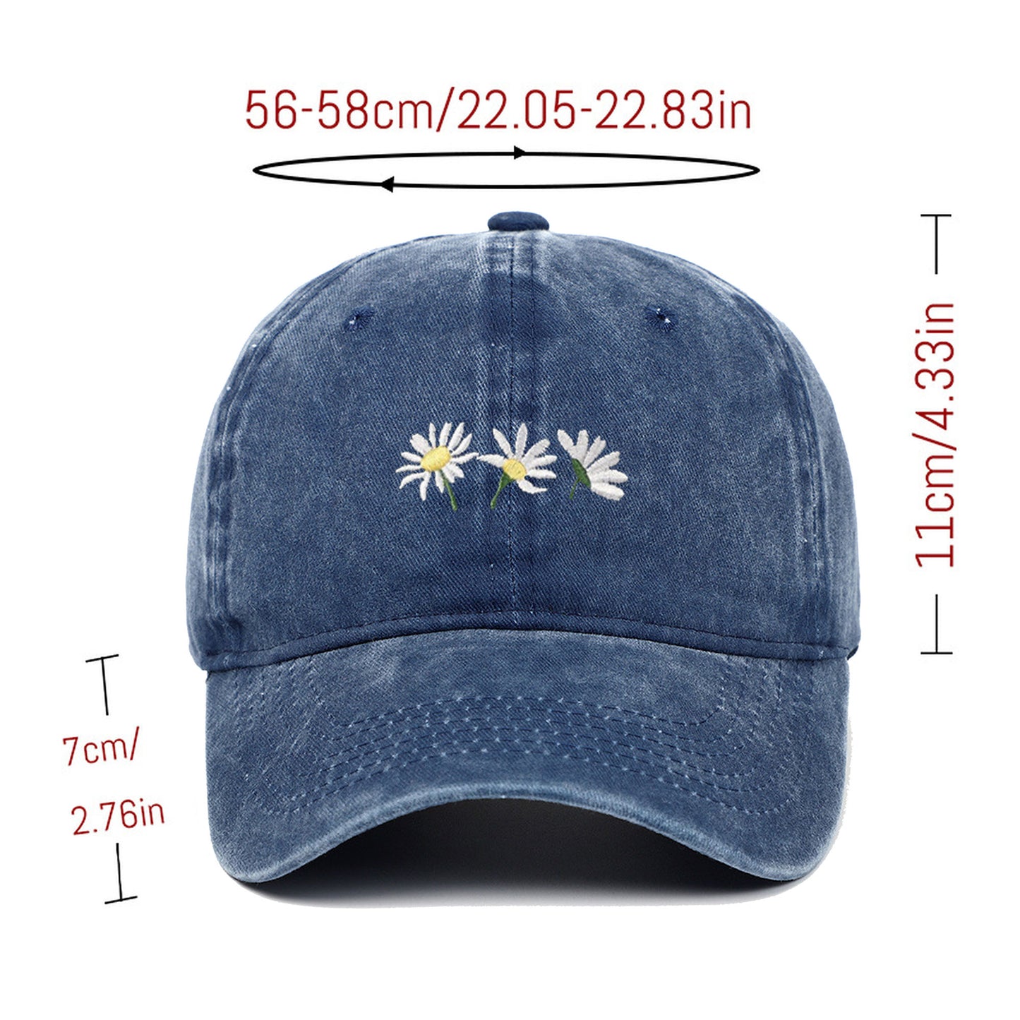 Vintage - Washed Baseball Cap with Daisy Embroidery