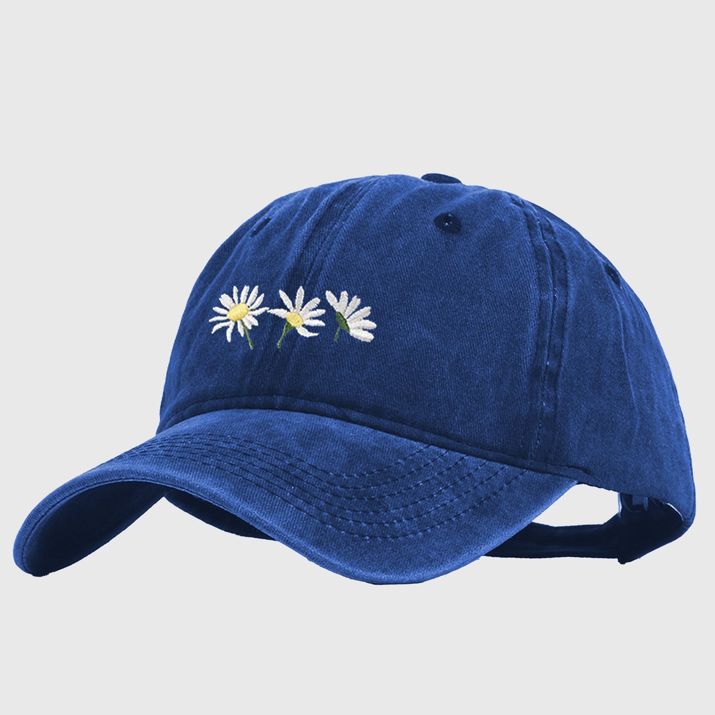 Vintage - Washed Baseball Cap with Daisy Embroidery