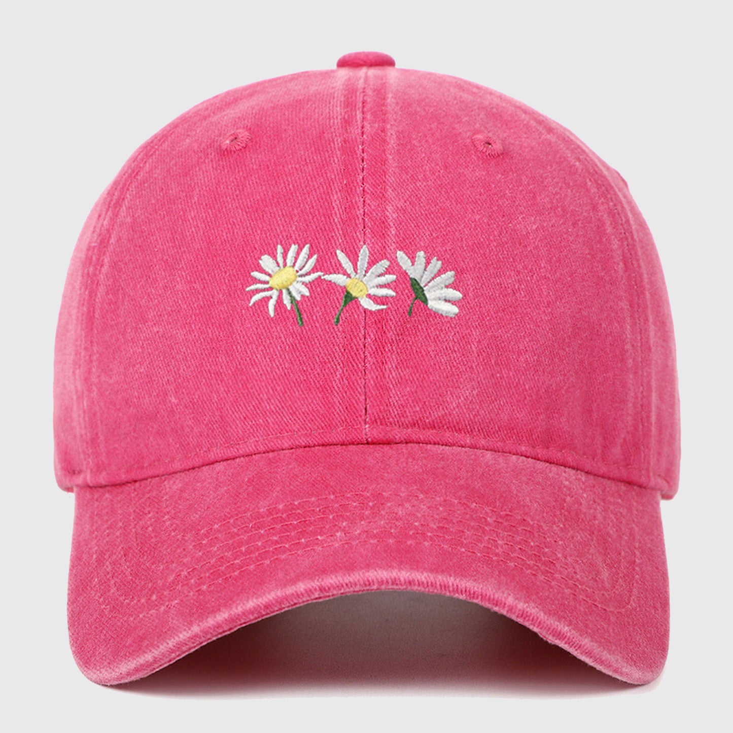 Vintage - Washed Baseball Cap with Daisy Embroidery