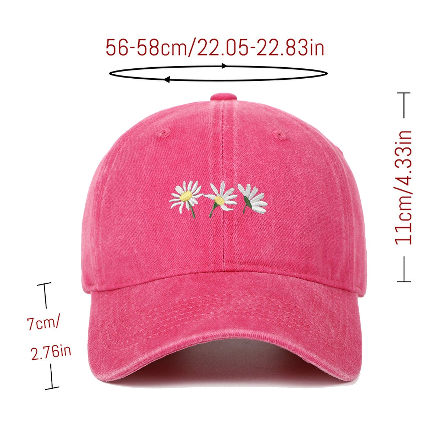 Vintage - Washed Baseball Cap with Daisy Embroidery