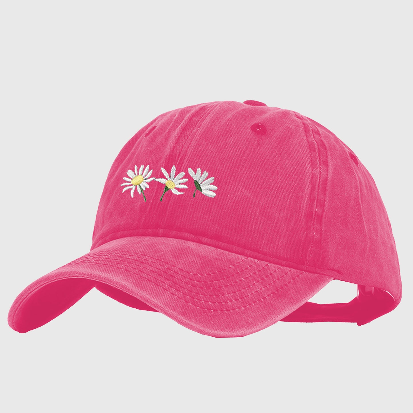 Vintage - Washed Baseball Cap with Daisy Embroidery