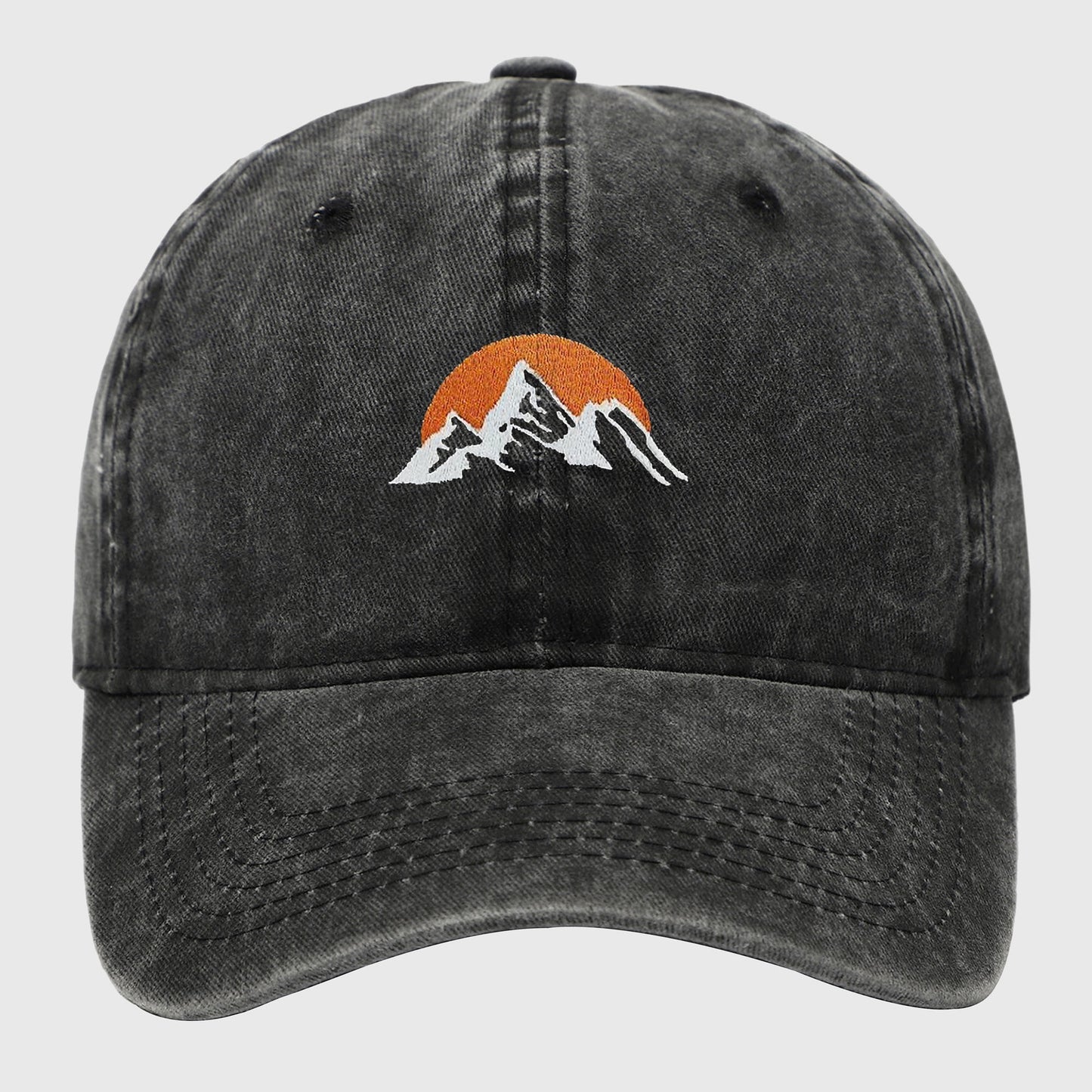 Vintage Washed Mountain Sunset Embroidered Baseball Cap
