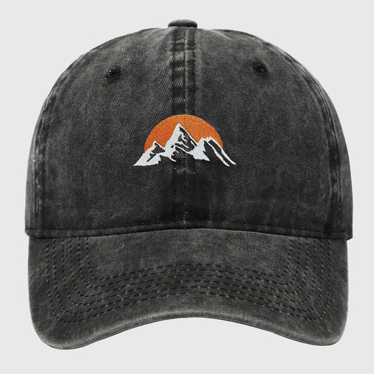 Vintage Washed Mountain Sunset Embroidered Baseball Cap