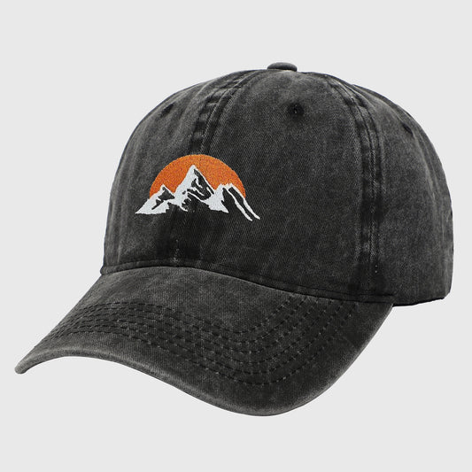 Vintage Washed Mountain Sunset Embroidered Baseball Cap