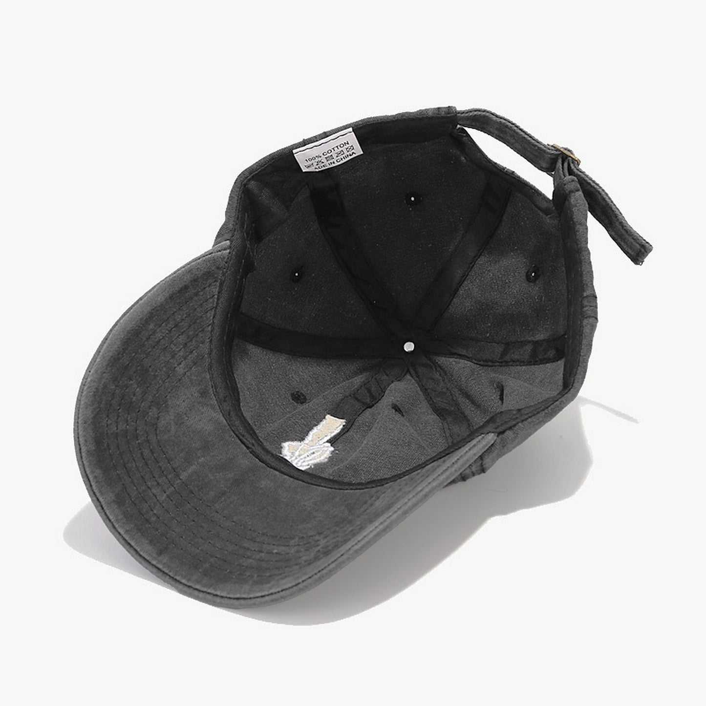 Vintage Washed Baseball Cap with Skeleton Peace Sign Embroidery