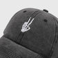 Vintage Washed Baseball Cap with Skeleton Peace Sign Embroidery
