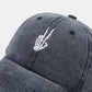 Vintage Washed Baseball Cap with Skeleton Peace Sign Embroidery