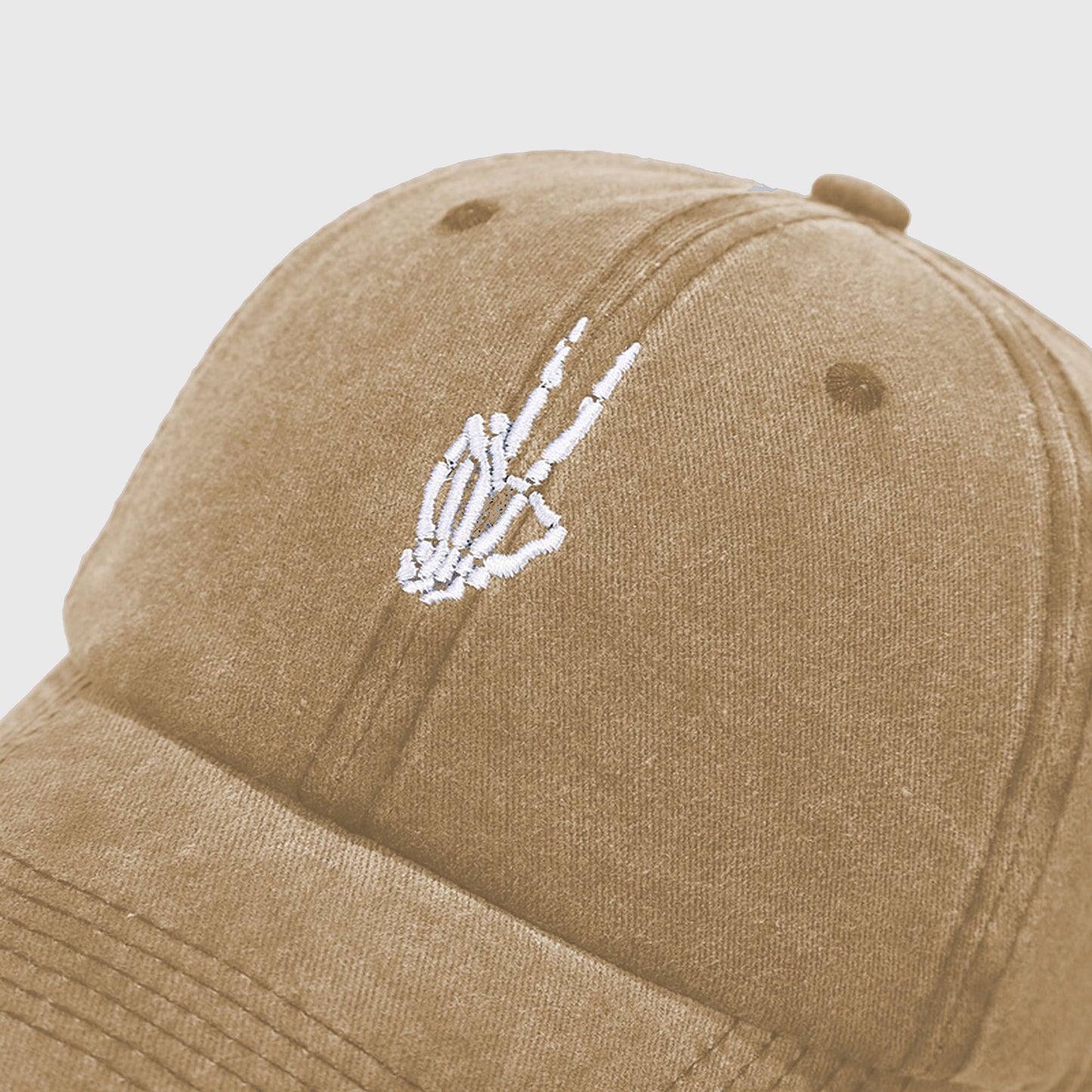 Vintage Washed Baseball Cap with Skeleton Peace Sign Embroidery