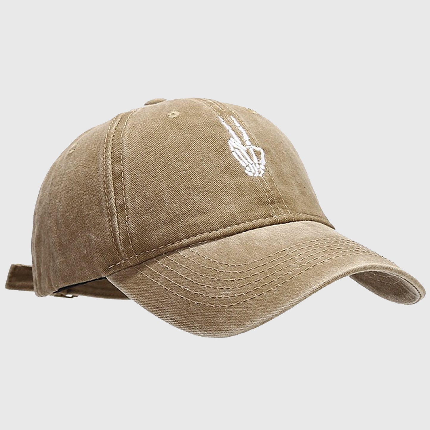 Vintage Washed Baseball Cap with Skeleton Peace Sign Embroidery
