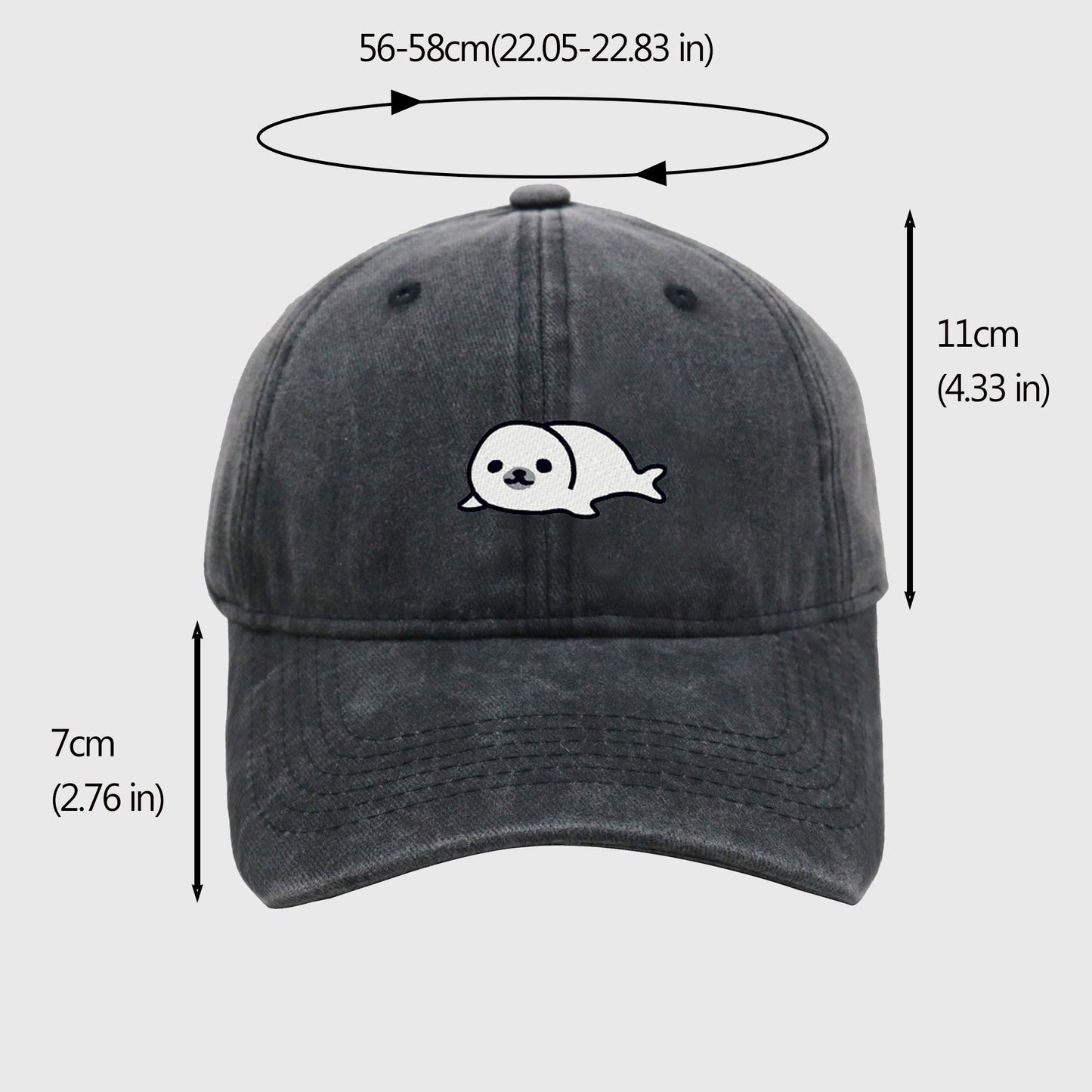 Vintage Washed Baseball Cap with Cute Seal Embroidery