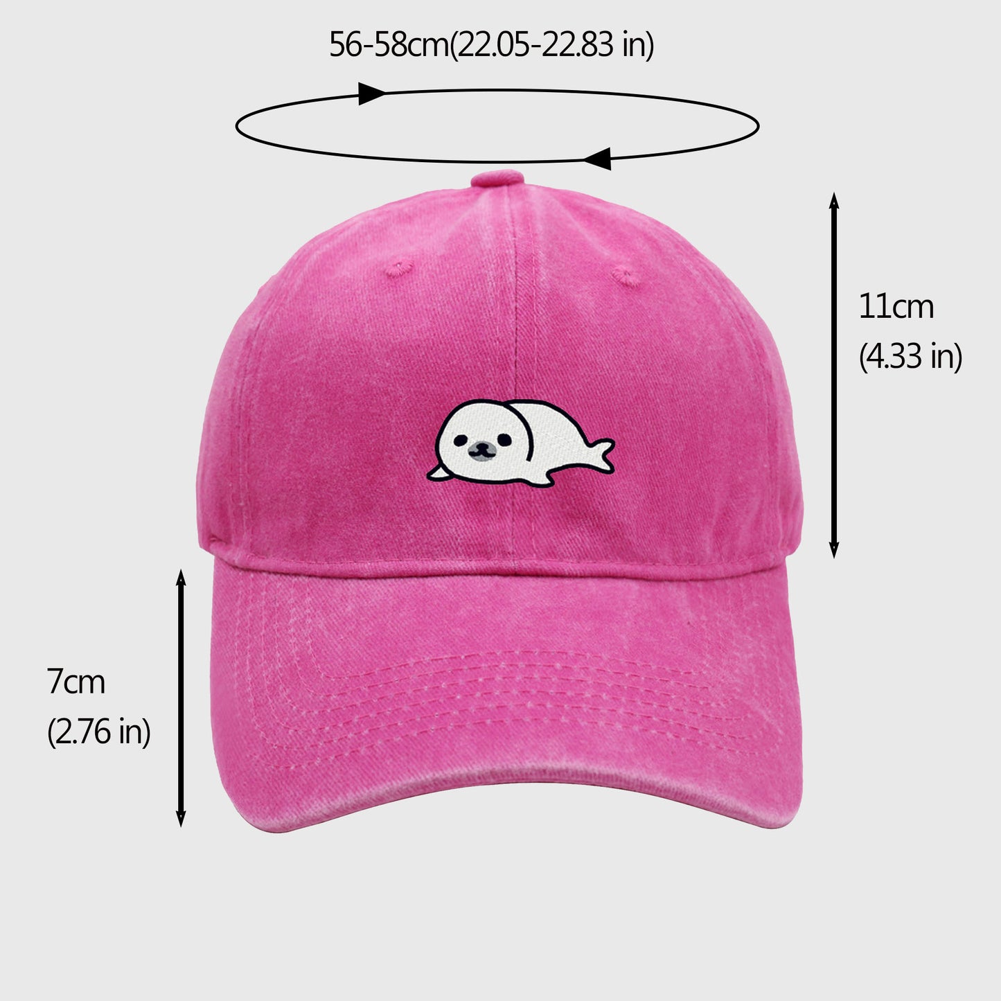 Vintage Washed Baseball Cap with Cute Seal Embroidery
