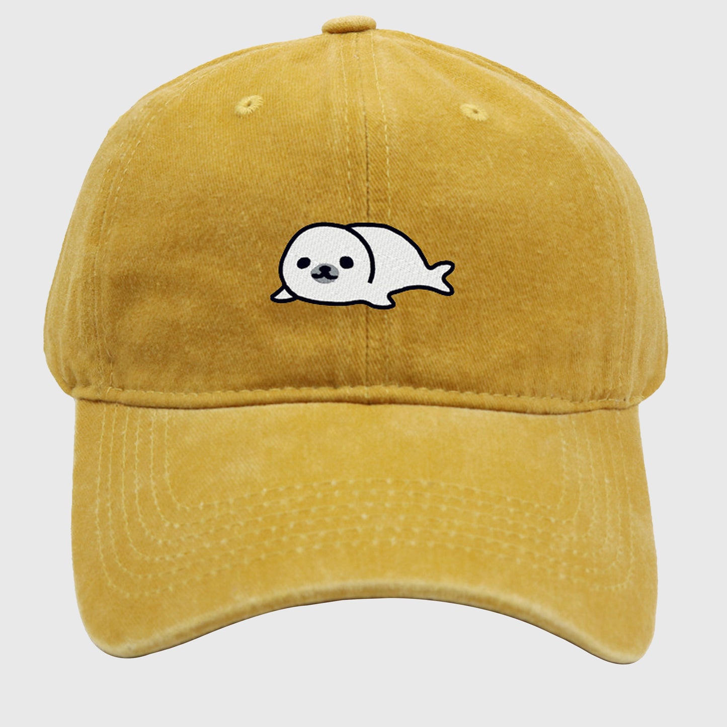 Vintage Washed Baseball Cap with Cute Seal Embroidery