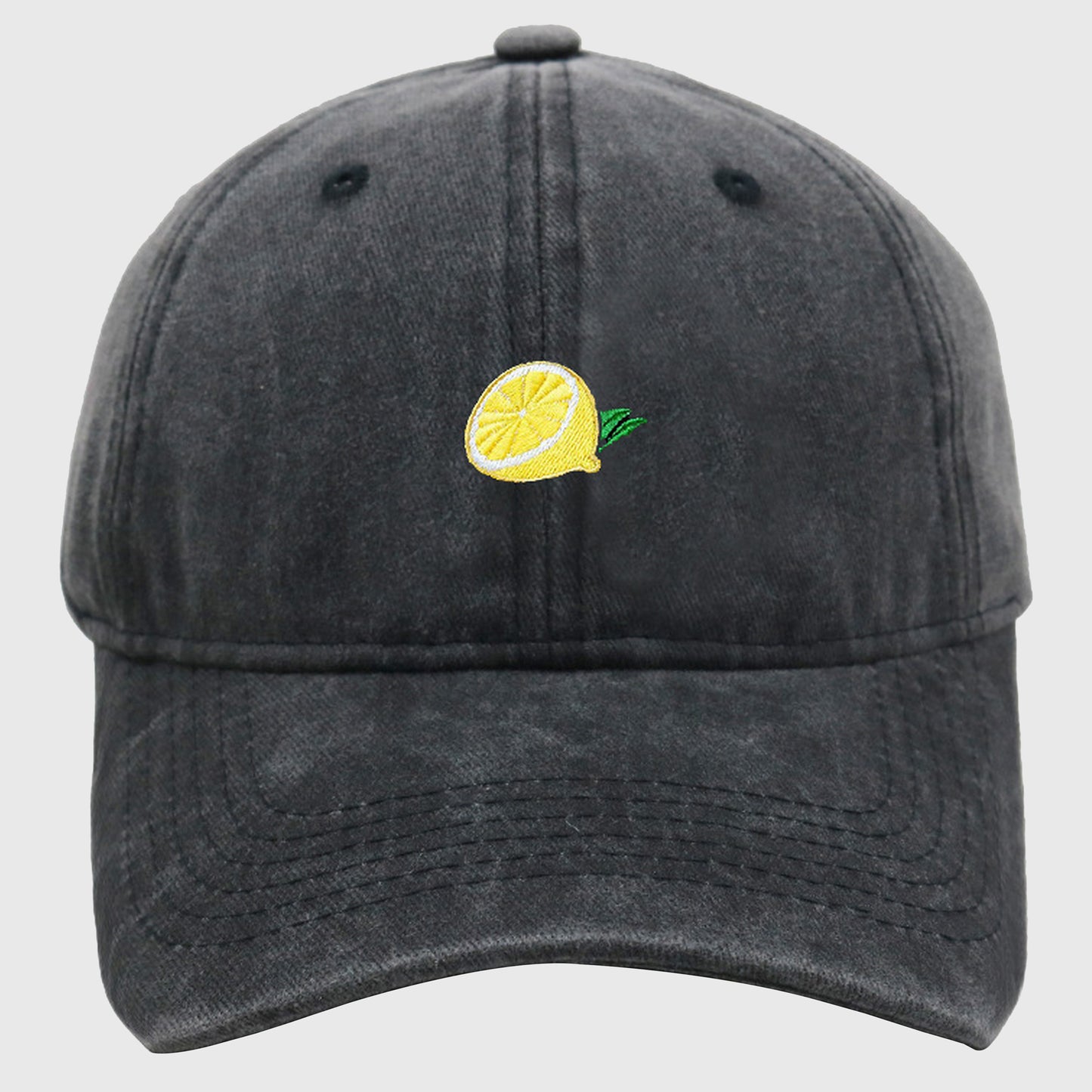 Vintage Washed Baseball Cap with Lemon Embroidery