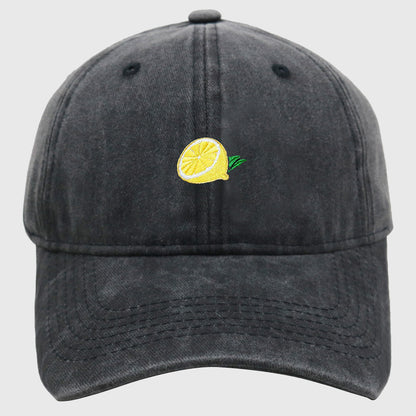 Vintage Washed Baseball Cap with Lemon Embroidery