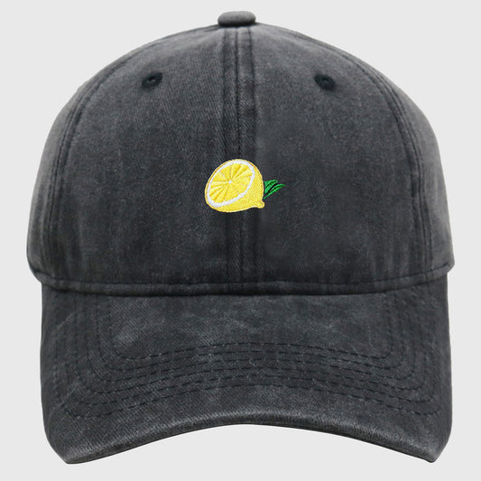 Vintage Washed Baseball Cap with Lemon Embroidery