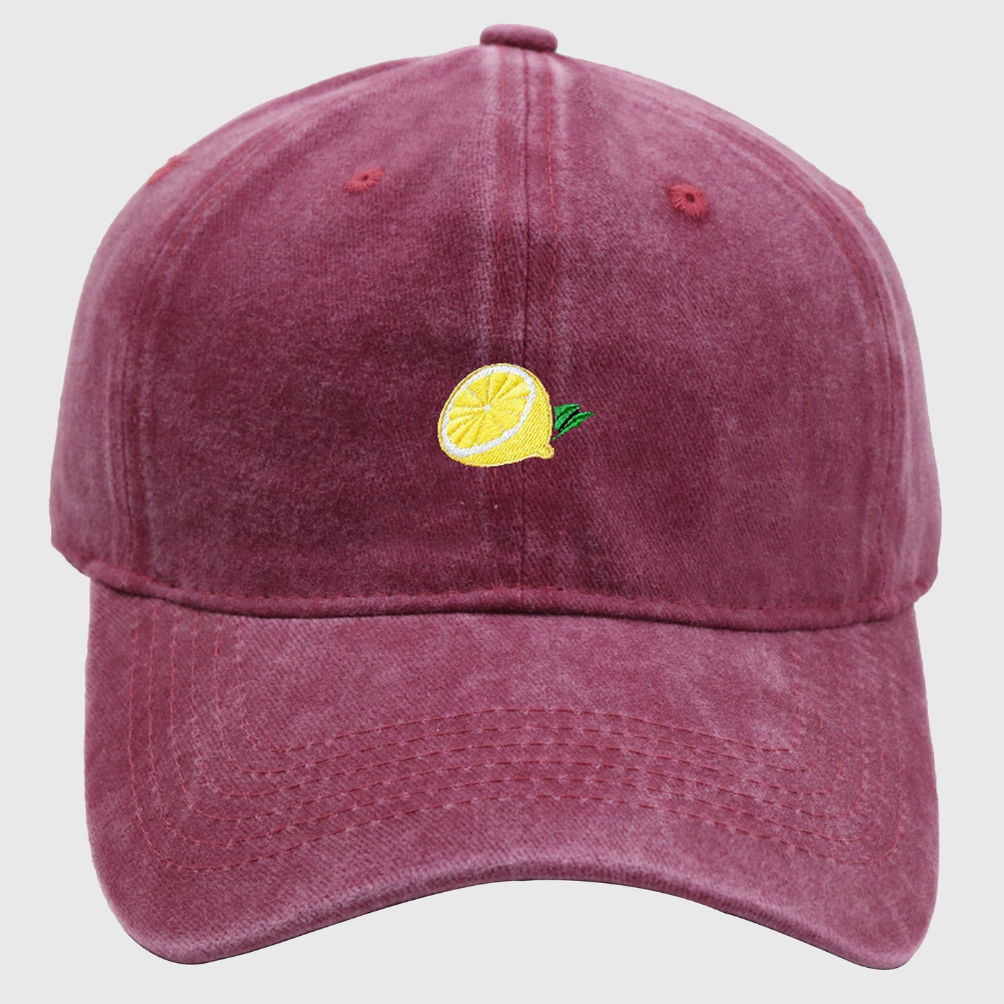 Vintage Washed Baseball Cap with Lemon Embroidery
