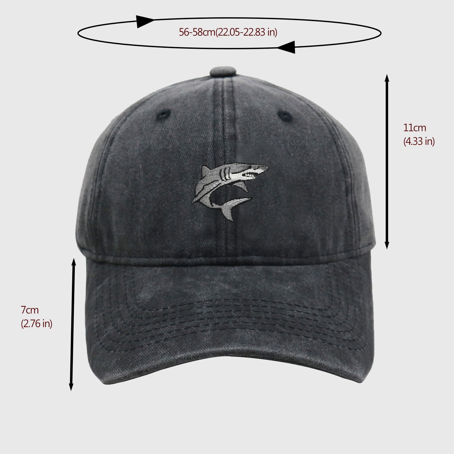 Vintage Washed Baseball Cap with Shark Embroidery