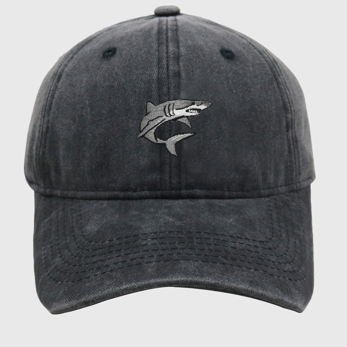 Vintage Washed Baseball Cap with Shark Embroidery
