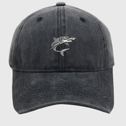 Vintage Washed Baseball Cap with Shark Embroidery