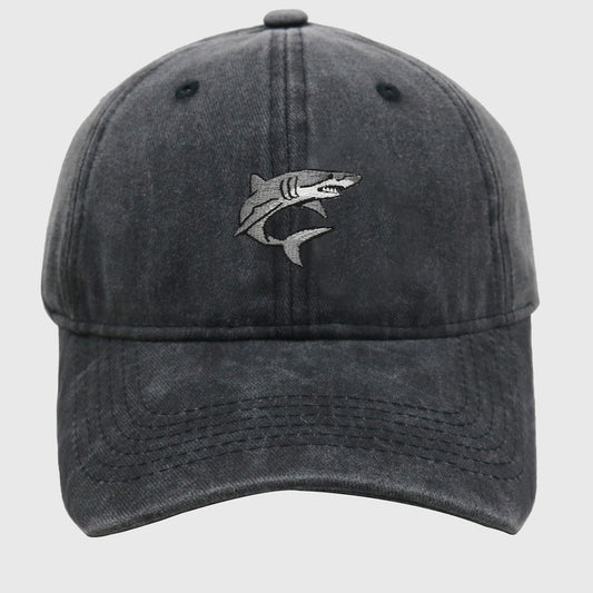 Vintage Washed Baseball Cap with Shark Embroidery