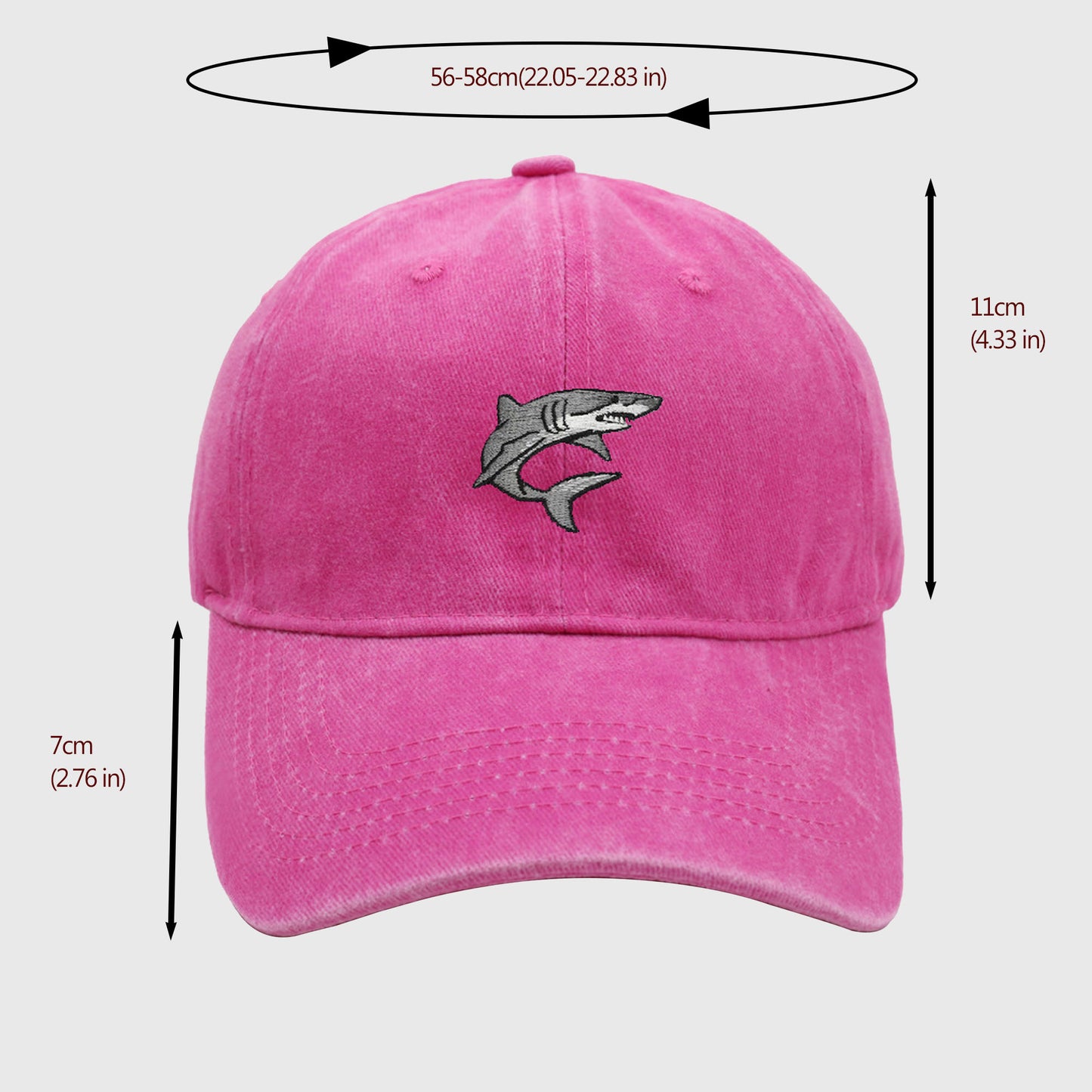 Vintage Washed Baseball Cap with Shark Embroidery