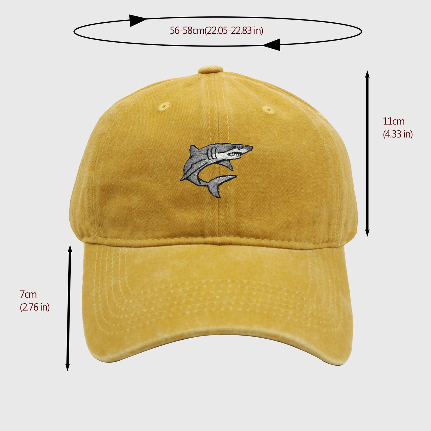 Vintage Washed Baseball Cap with Shark Embroidery