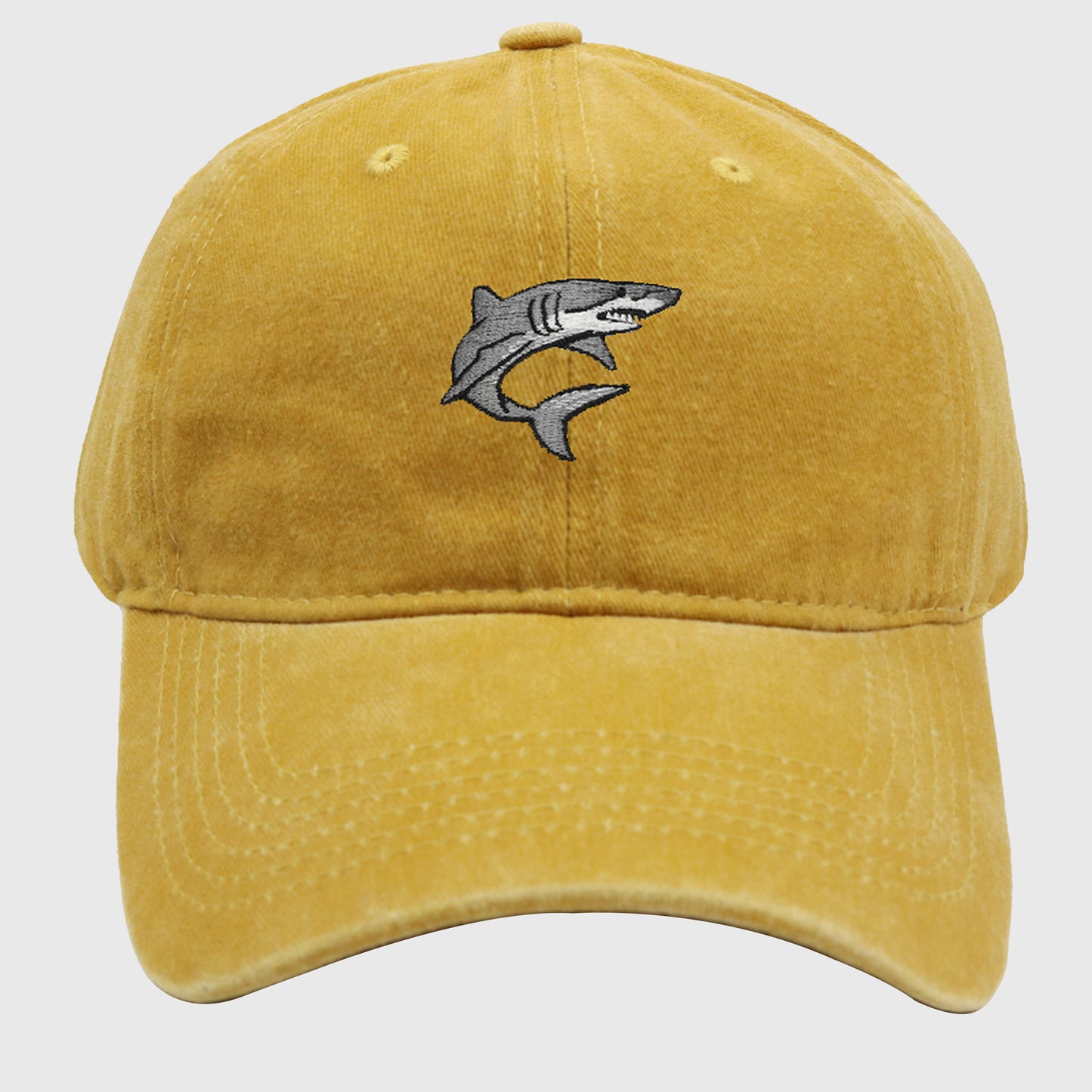 Vintage Washed Baseball Cap with Shark Embroidery