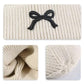 Ribbed Knit Beanie Hat with Folded Cuff and Embroidered Bow Detail