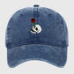 Vintage Washed Baseball Cap with Skull and Rose Embroidery